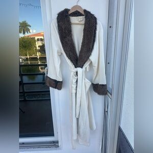 Soma Cream Robe with Brown Fur Trim